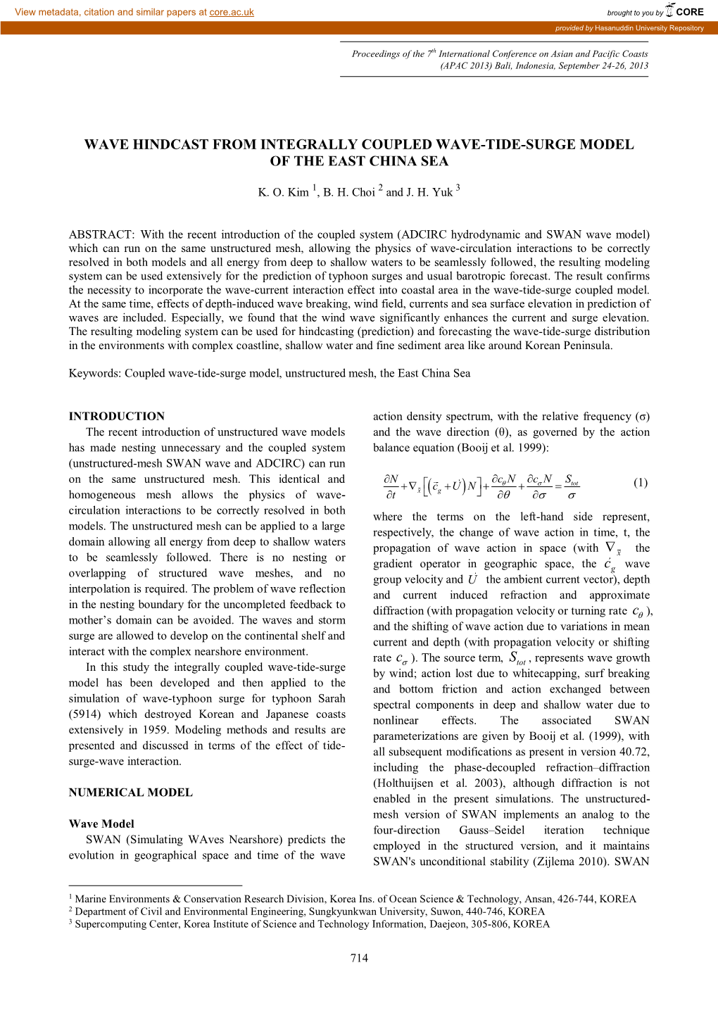 Wave Hindcast from Integrally Coupled Wave-Tide-Surge Model of the East China Sea