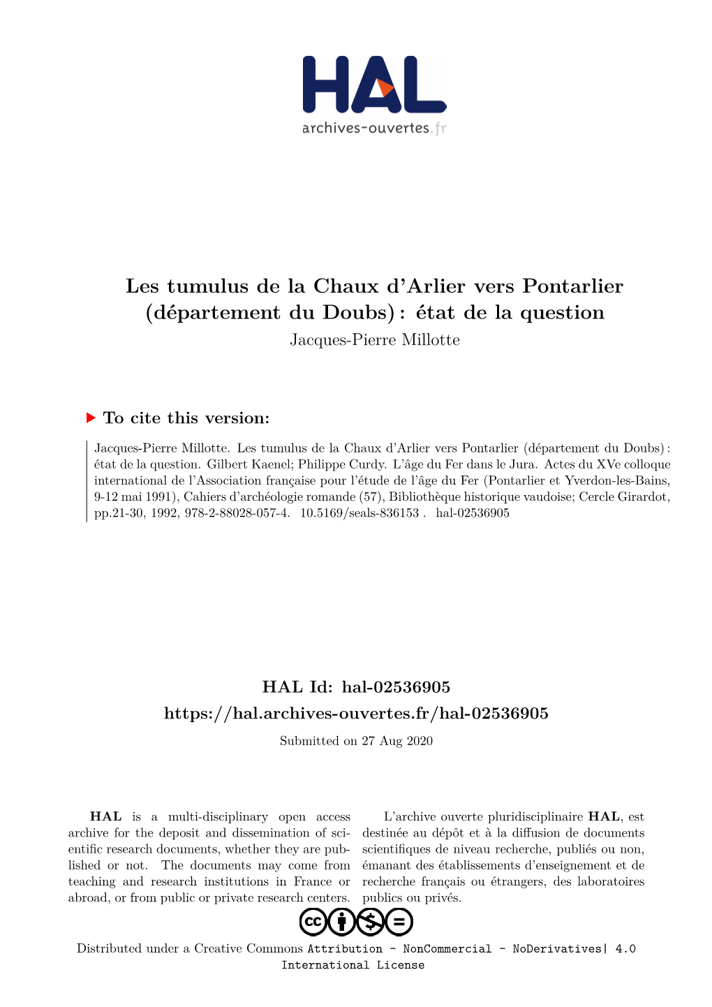 Les Tumulus De La Chaux D'arlier Vers Pontarlier (Département Du Doubs