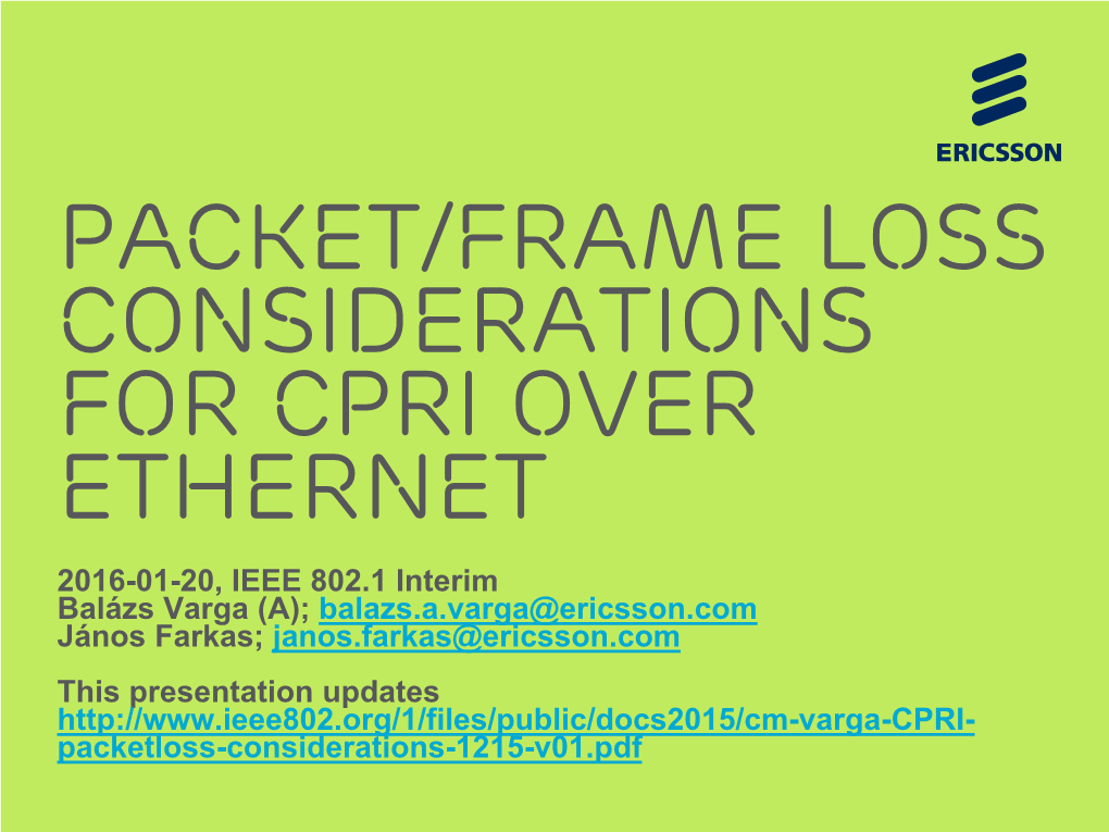 Packet/Frame Loss Considerations for CPRI Over Ethernet