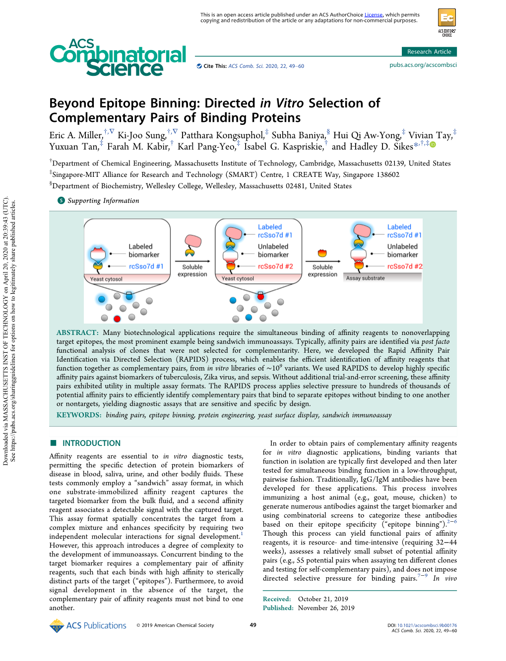 Beyond Epitope Binning: Directed in Vitro Selection of Complementary Pairs of Binding Proteins † ∇ † ∇ ‡ § ‡ ‡ Eric A