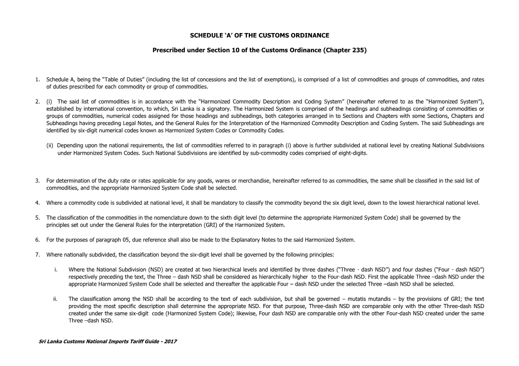 Schedule ‘A’ of the Customs Ordinance