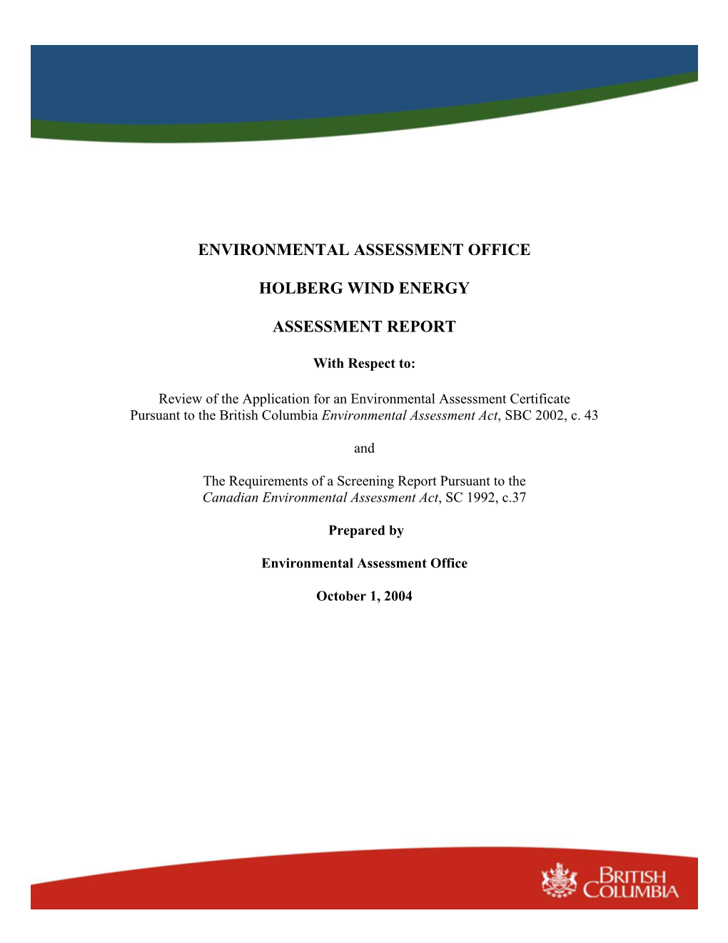Holberg Wind Energy Assessment Report 1