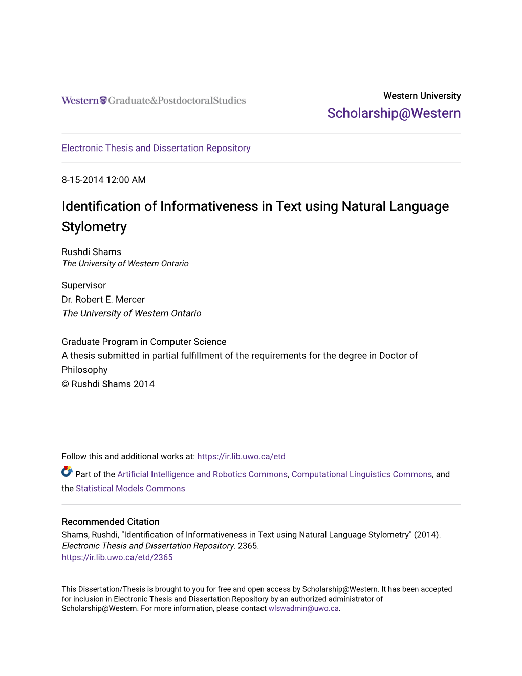 Identification of Informativeness in Text Using Natural Language Stylometry