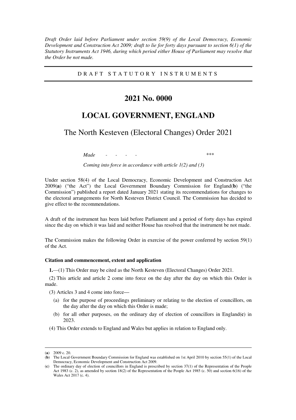 The North Kesteven (Electoral Changes) Order 2021