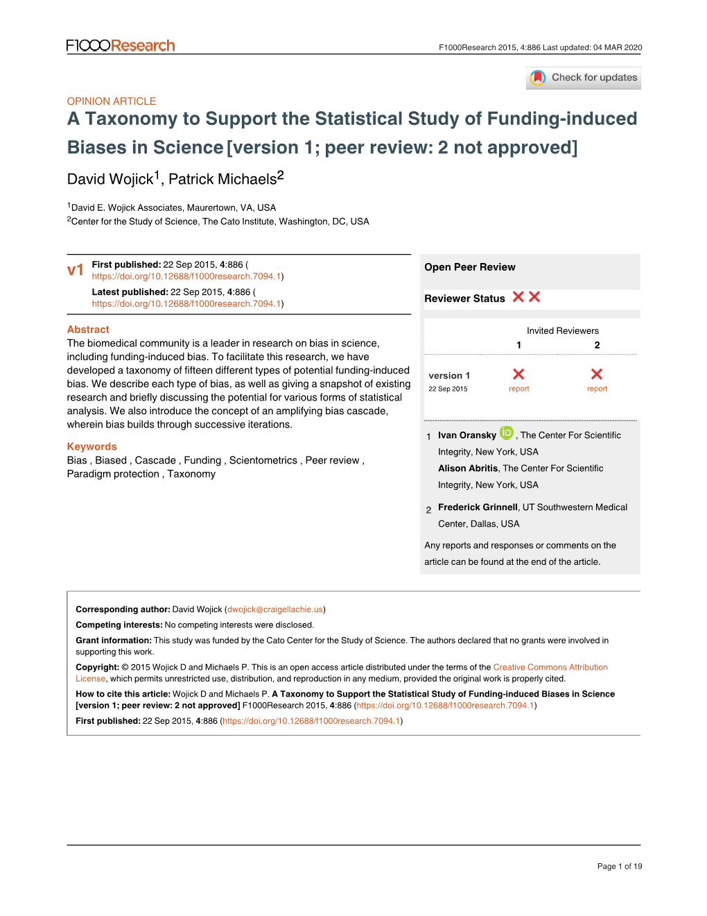 A Taxonomy to Support the Statistical Study of Funding-Induced Biases In