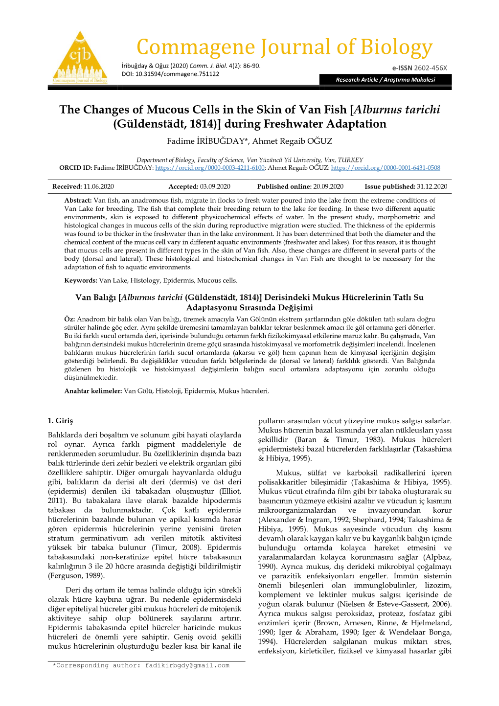 Commagene Journal of Biology İribuğday & Oğuz (2020) Comm