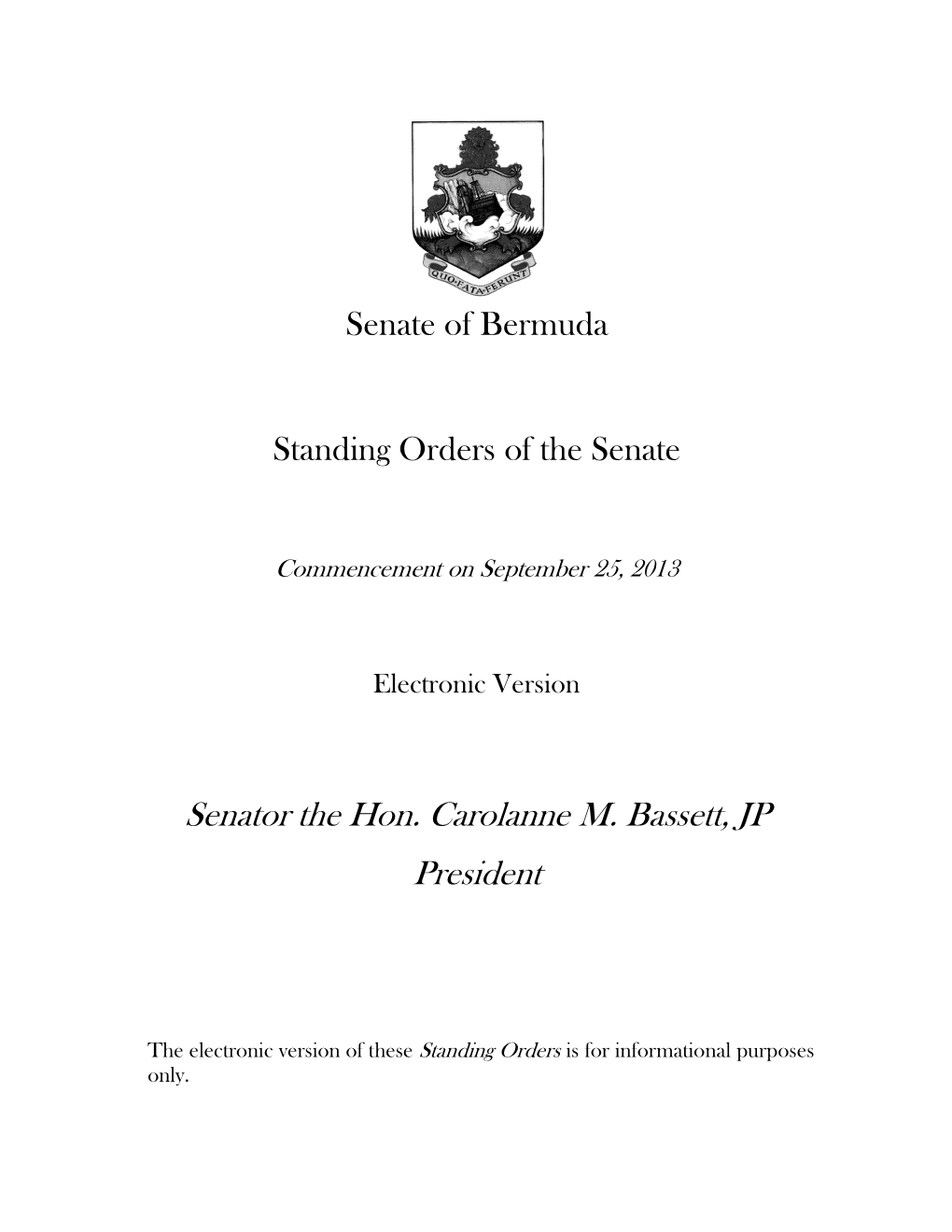 Standing Orders of the Senate of Bermuda