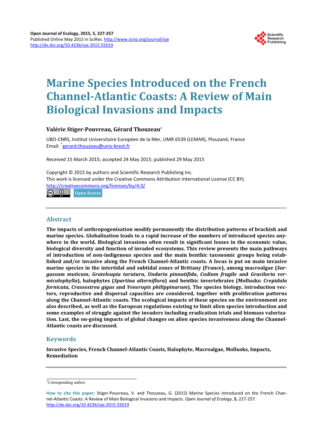 Marine Species Introduced on the French Channel-Atlantic Coasts: a Review of Main Biological Invasions and Impacts