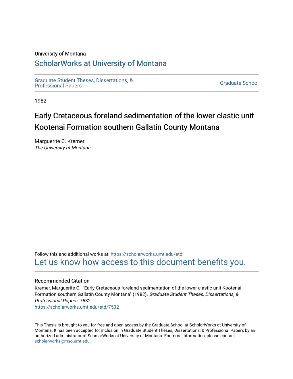 Early Cretaceous Foreland Sedimentation of the Lower Clastic Unit Kootenai Formation Southern Gallatin County Montana