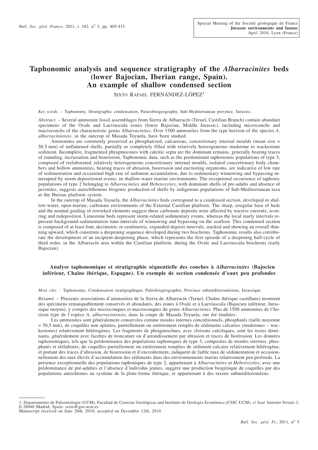 Taphonomic Analysis and Sequence Stratigraphy of the Albarracinites Beds (Lower Bajocian, Iberian Range, Spain)