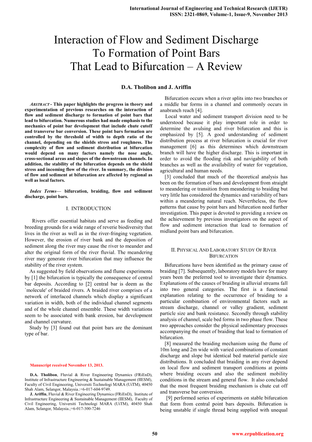 Interaction of Flow and Sediment Discharge to Formation of Point Bars That Lead to Bifurcation – a Review