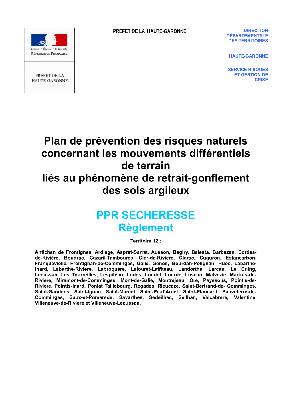 Plan De Prévention Des Risques Naturels Concernant Les Mouvements Différentiels De Terrain Liés Au Phénomène De Retrait-Gonflement Des Sols Argileux