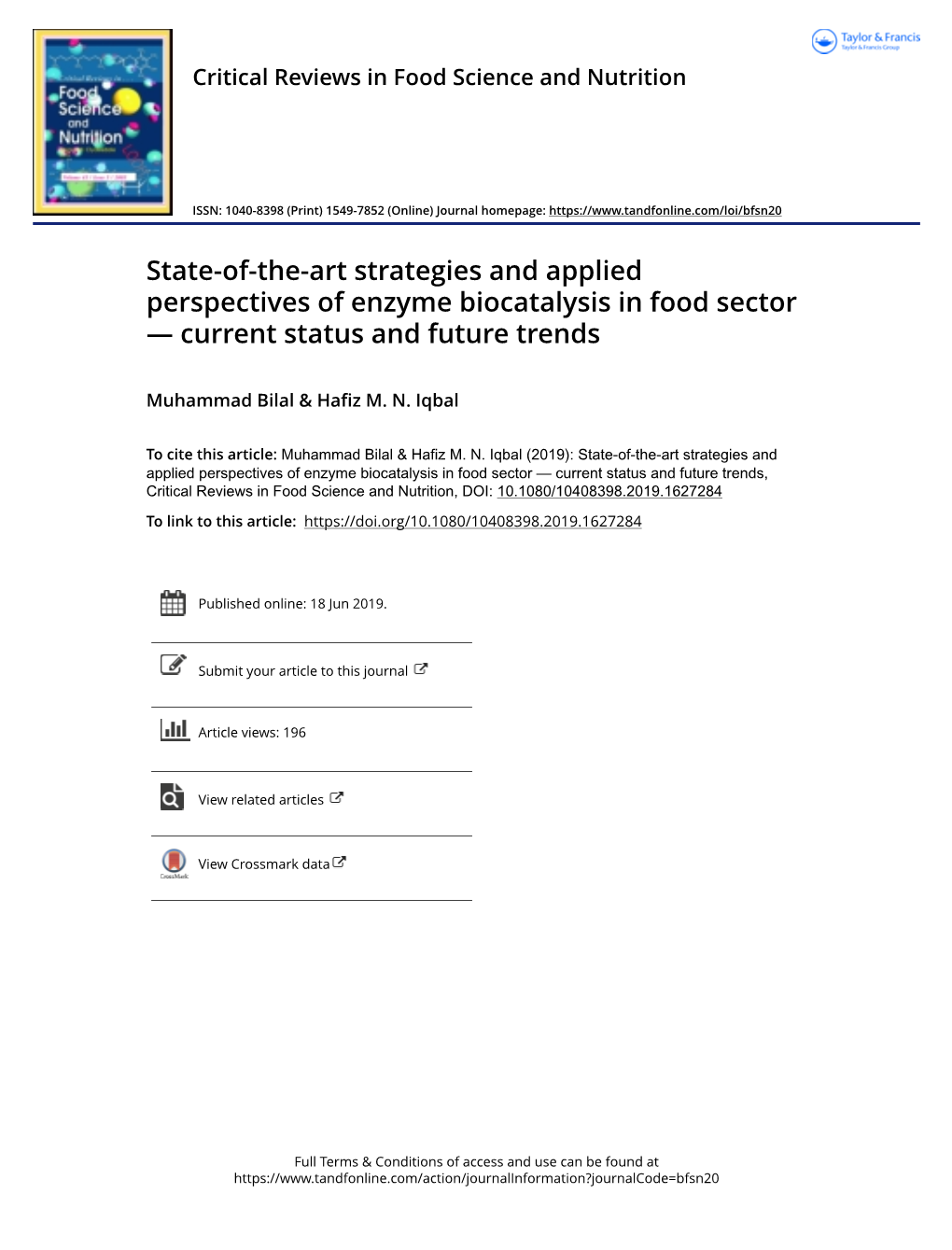 State-Of-The-Art Strategies and Applied Perspectives of Enzyme Biocatalysis in Food Sector — Current Status and Future Trends