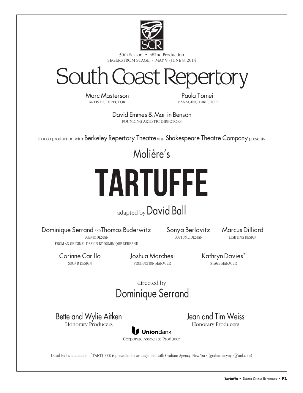 Molière’S TARTUFFE Adapted by David Ball