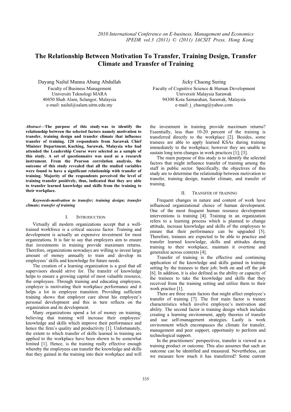 The Relationship Between Motivation to Transfer, Training Design, Transfer Climate and Transfer of Training