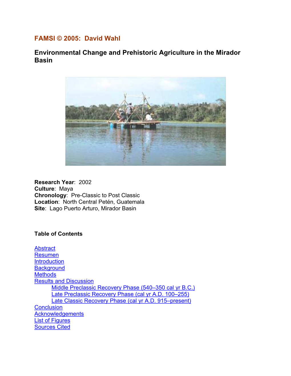 Environmental Change and Prehistoric Agriculture in the Mirador Basin