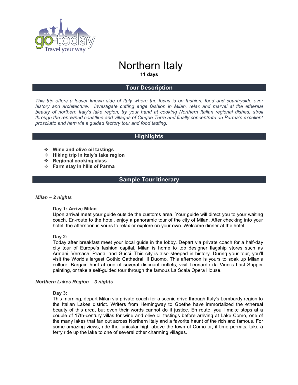 Northern Italy 11 Days