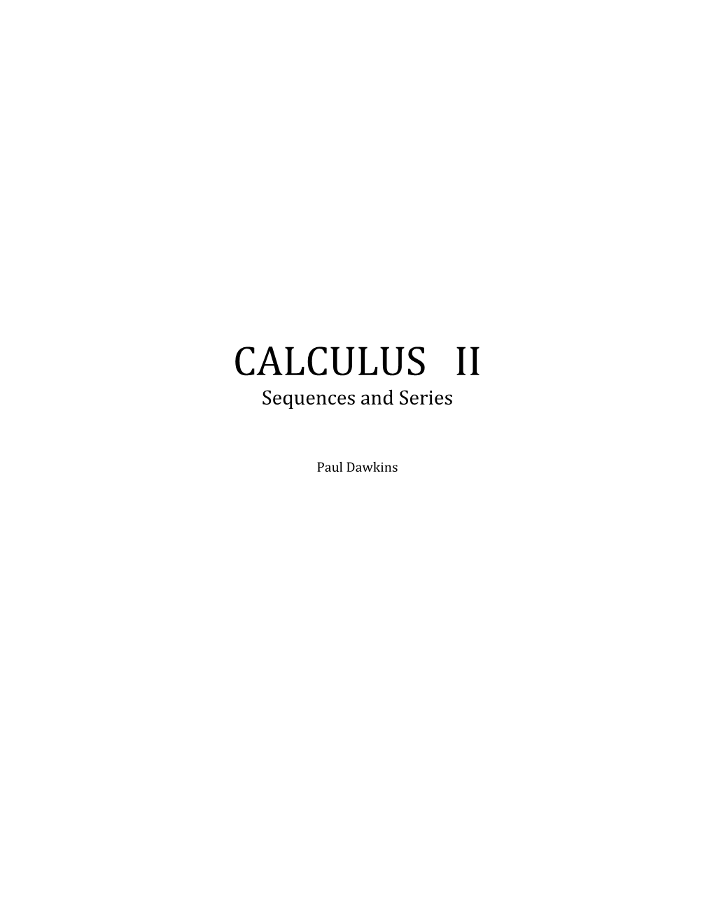 CALCULUS II Sequences and Series