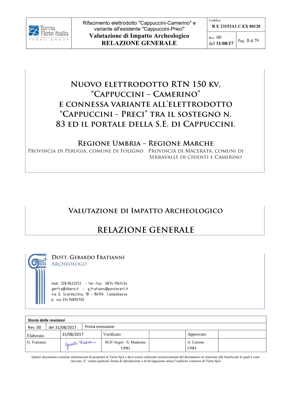 “Cappuccini – Camerino” E Connessa Variante All'elettrodotto