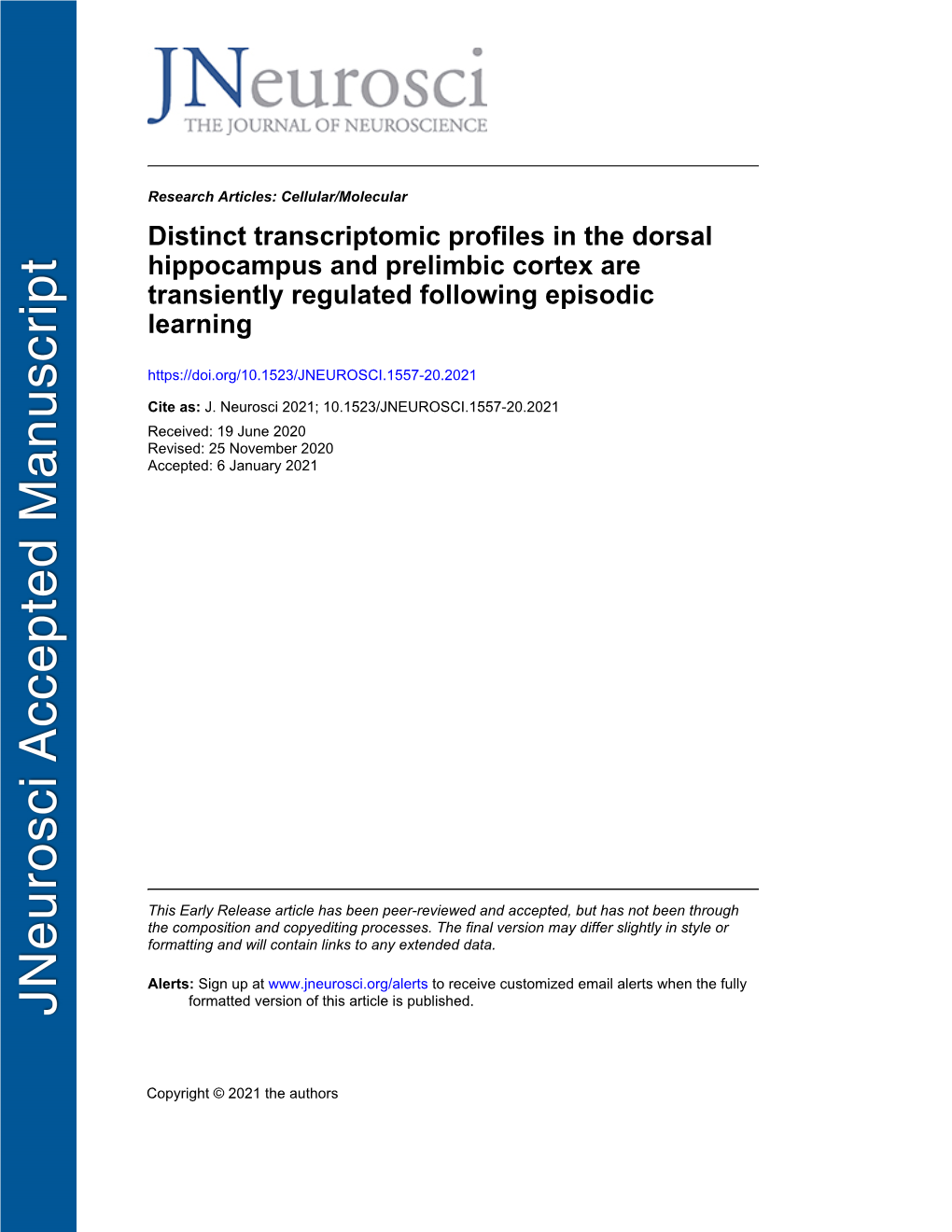 Distinct Transcriptomic Profiles in the Dorsal Hippocampus and Prelimbic