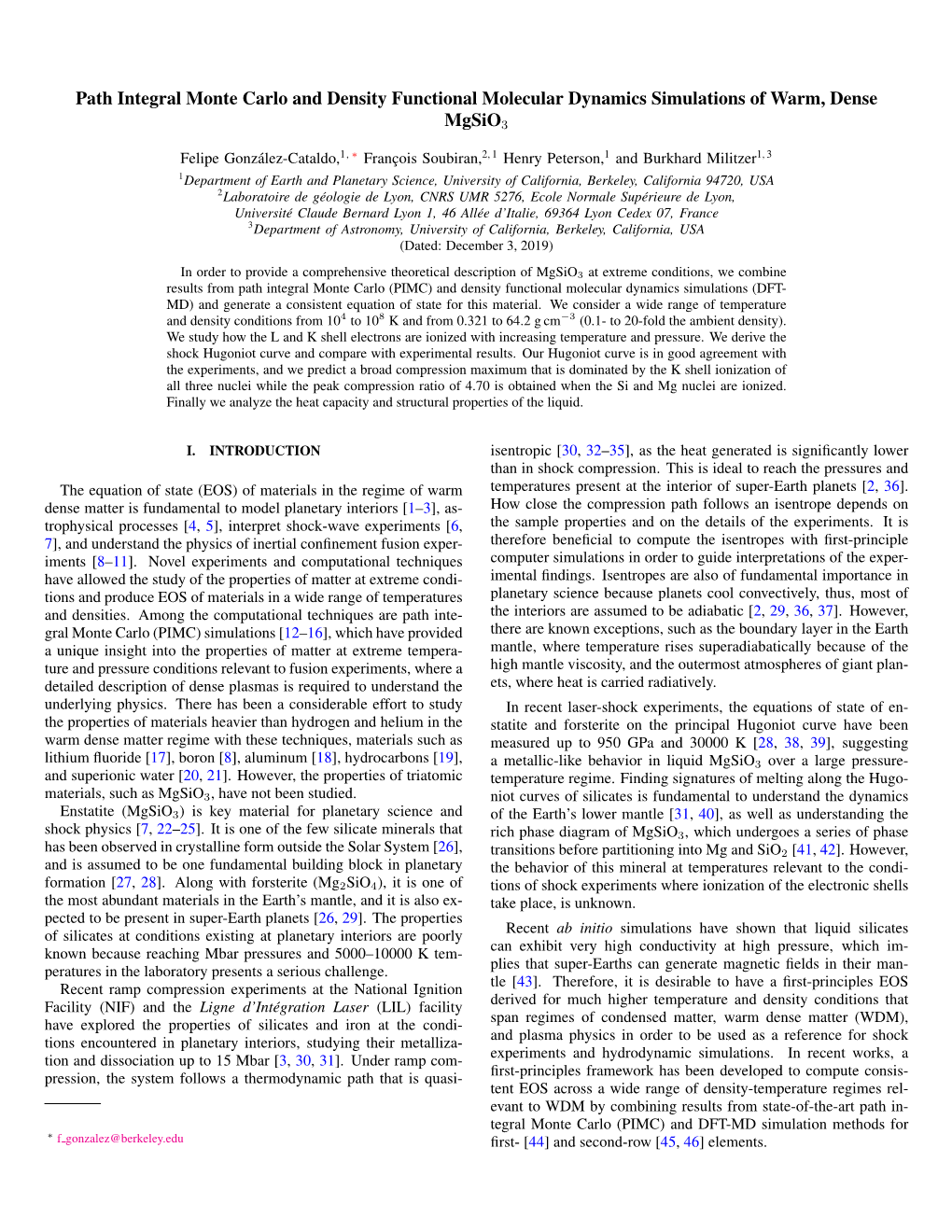 Path Integral Monte Carlo and Density Functional Molecular Dynamics Simulations of Warm, Dense Mgsio3