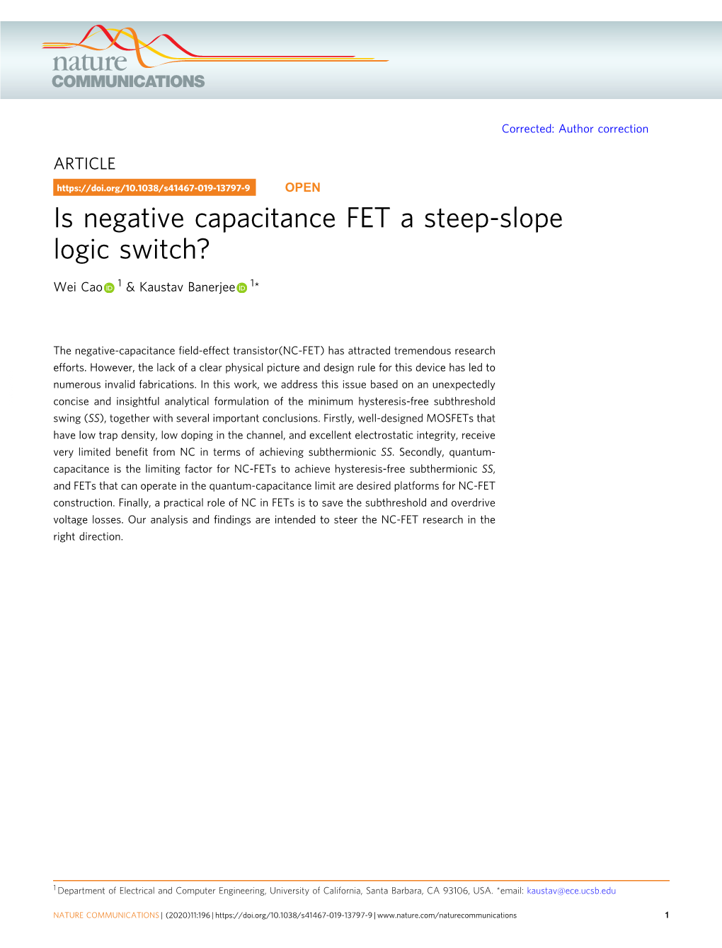 Is Negative Capacitance FET a Steep-Slope Logic Switch?