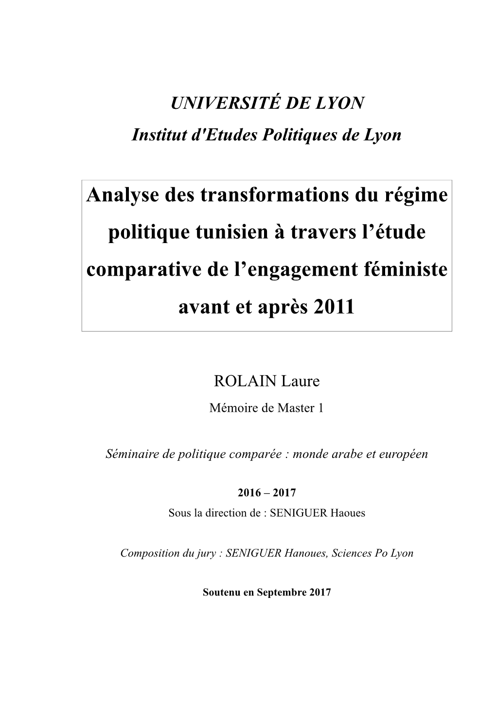 Mémoire Sur Le Féminisme Tunisien Laure ROLAIN