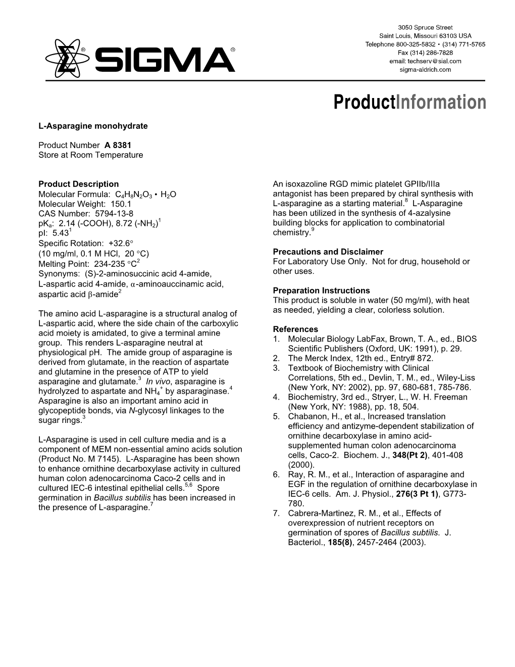 L -Asparagine Monohydrate