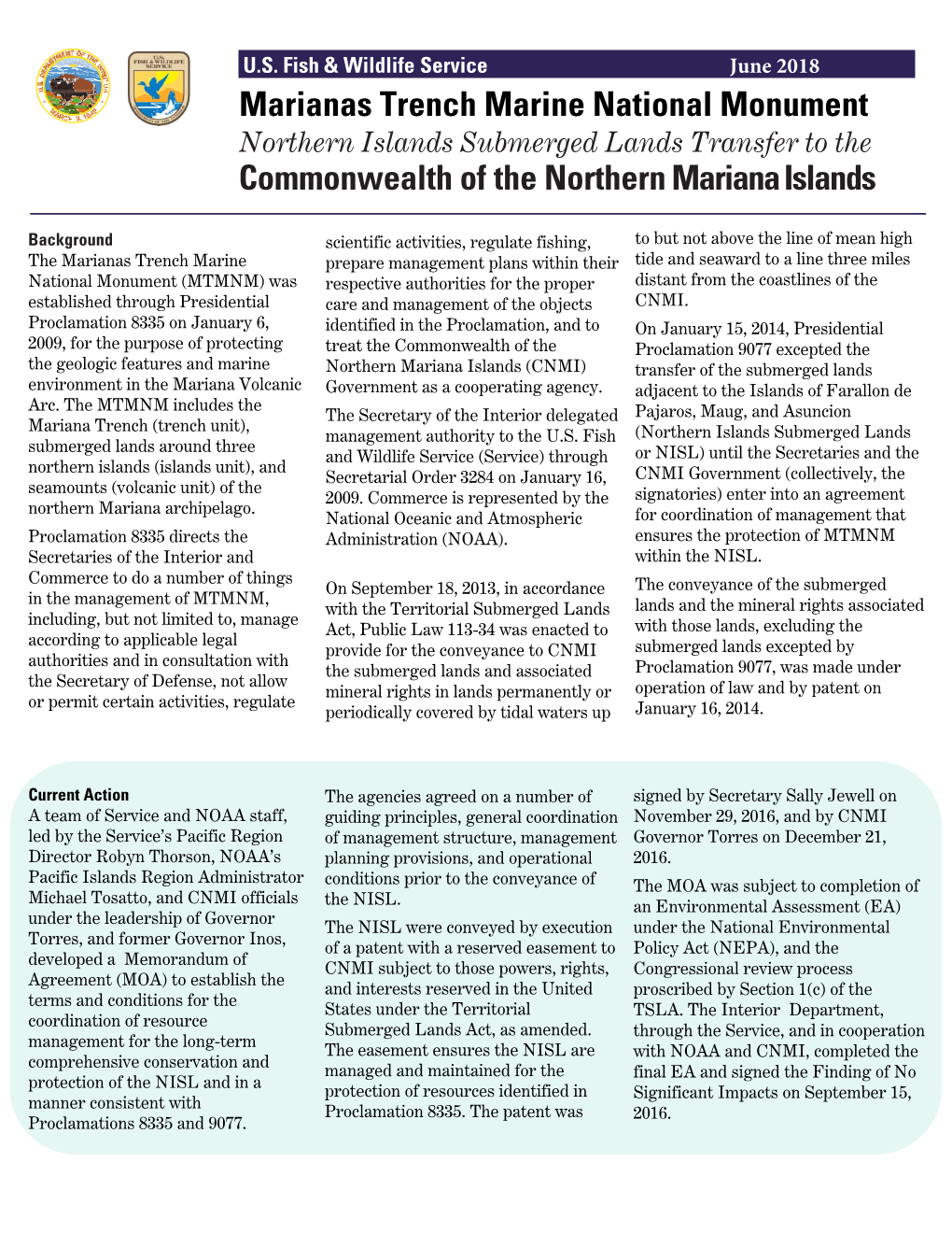 Marianas Trench Marine National Monument Commonwealth of The
