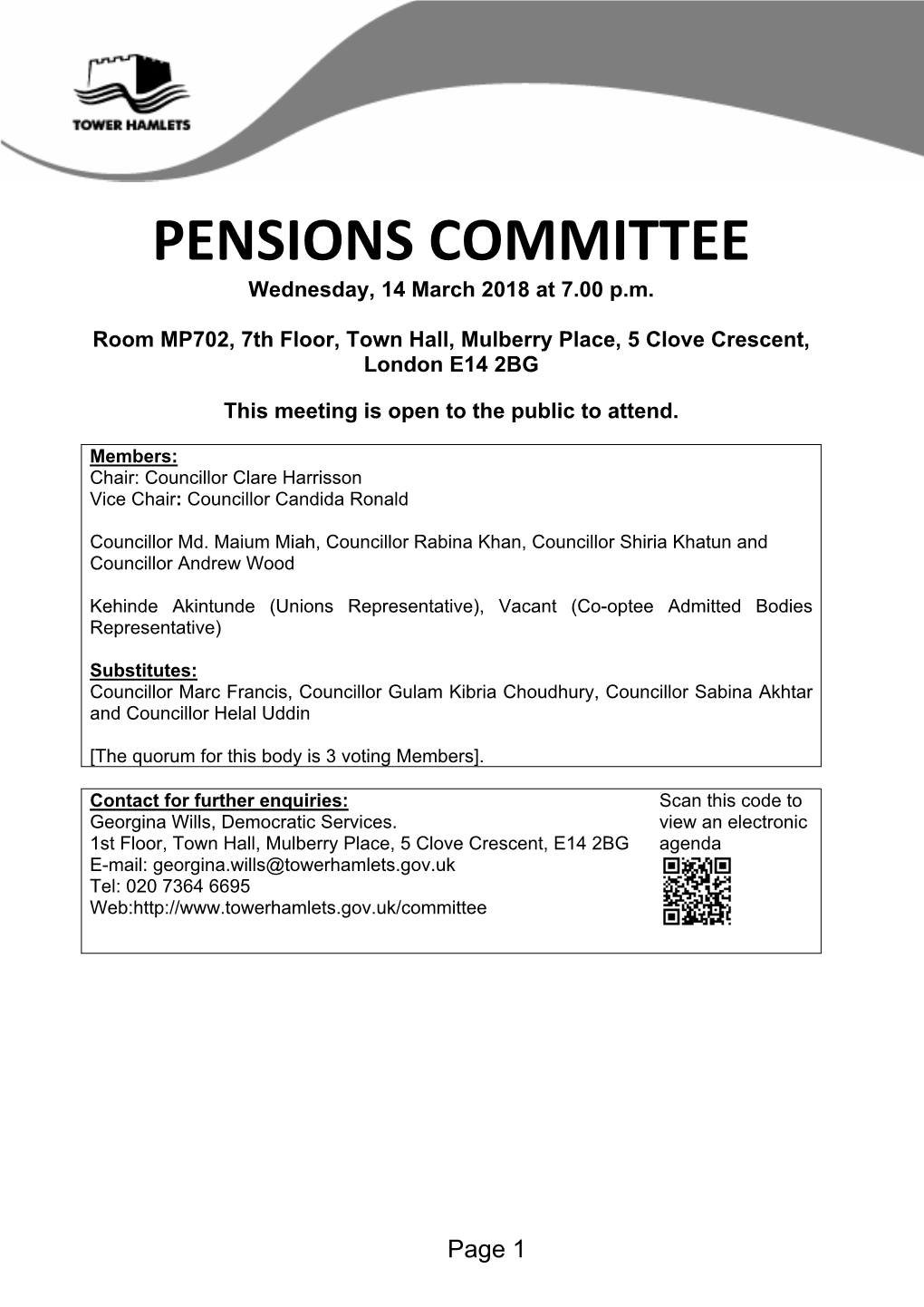 (Public Pack)Agenda Document for Pensions Committee, 14/03/2018