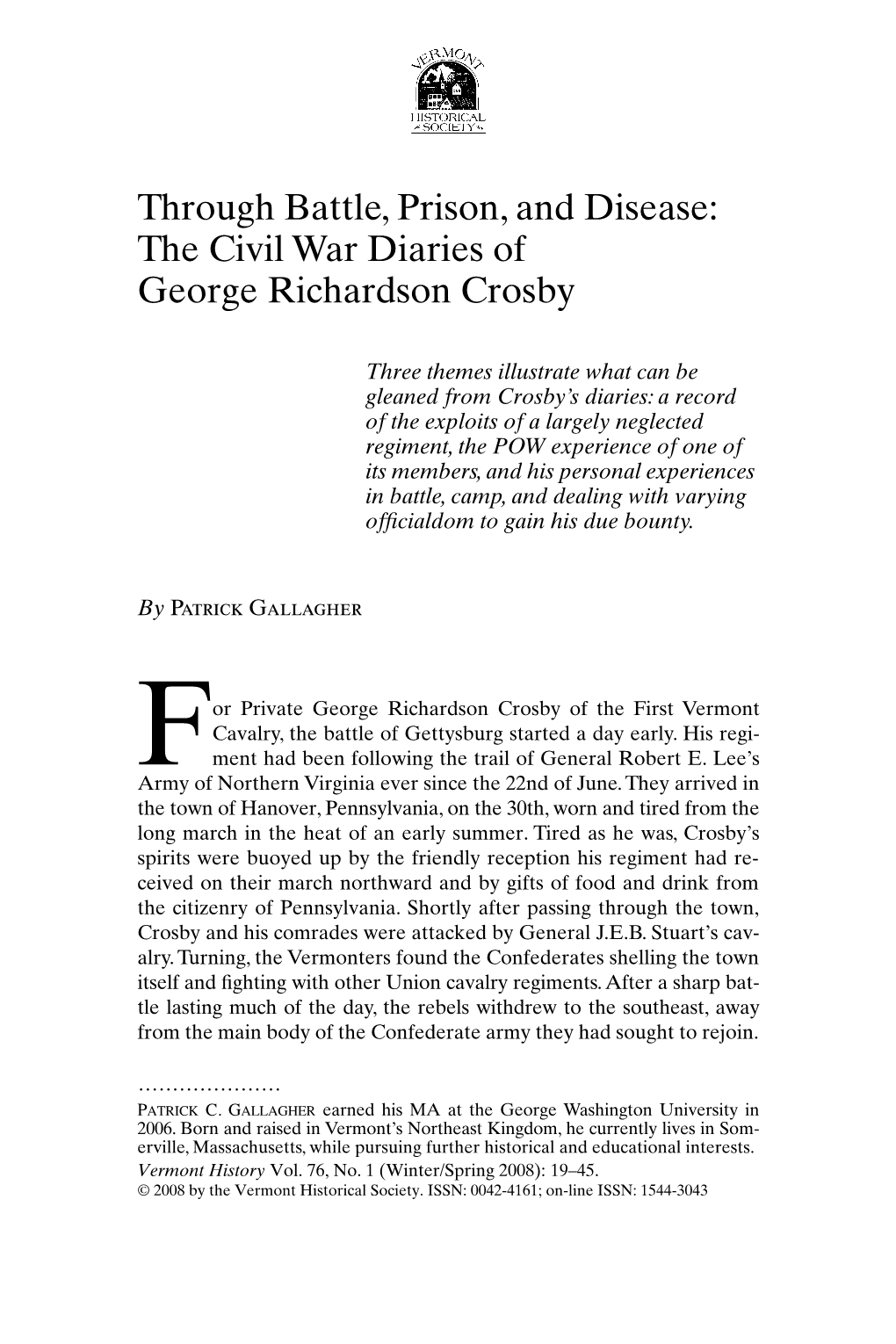 Through Battle, Prison, and Disease: the Civil War Diaries of George Richardson Crosby