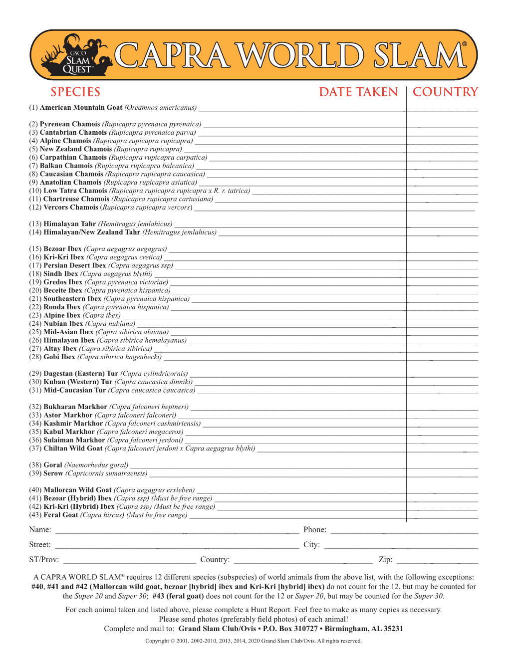 Capra World Slam Form