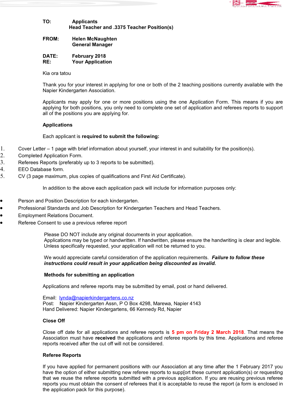 Head Teacher and .3375 Teacher Position(S)