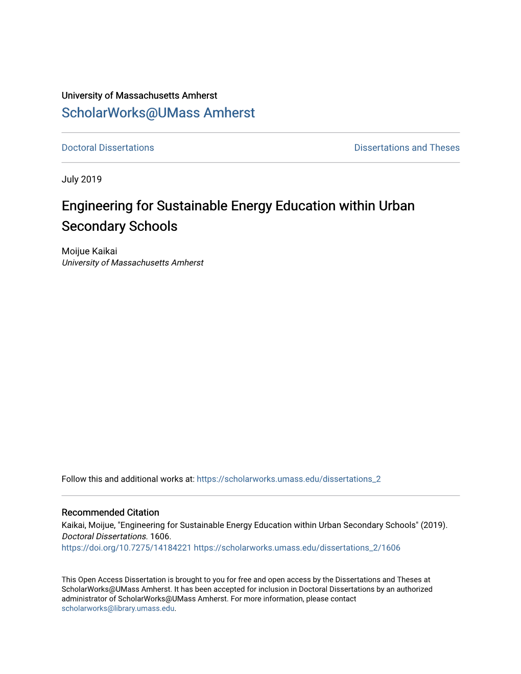 Engineering for Sustainable Energy Education Within Urban Secondary Schools