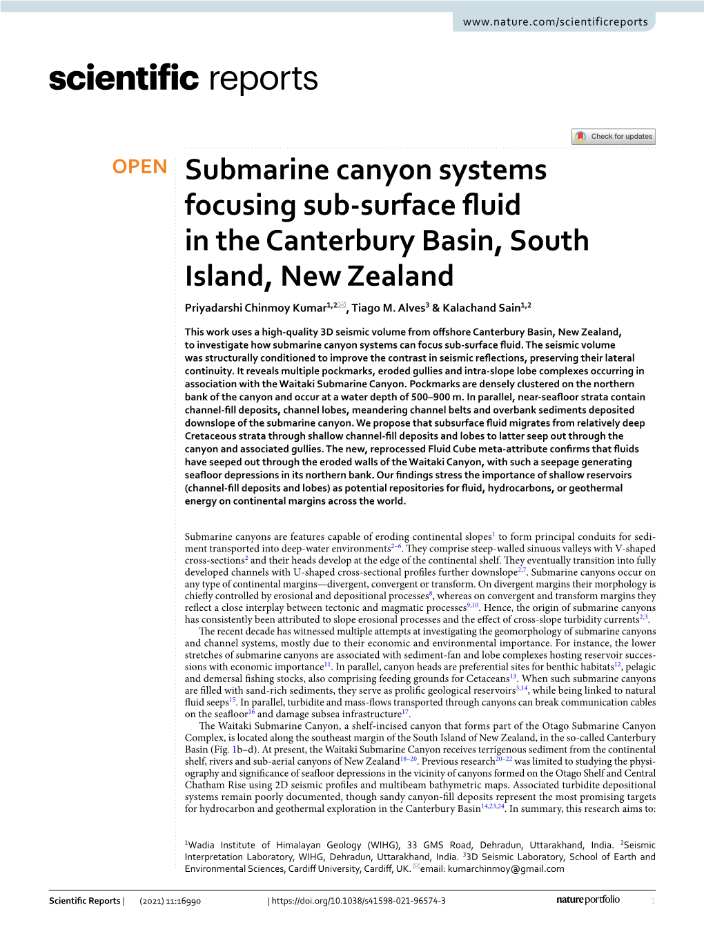 Submarine Canyon Systems Focusing Sub-Surface Fluid in the Canterbury