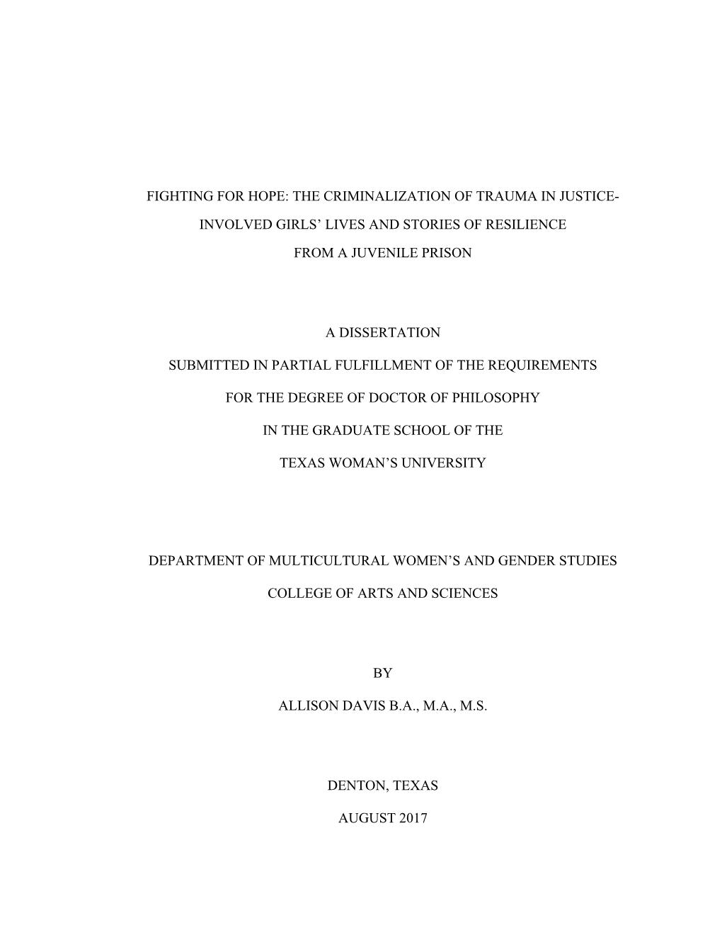 The Criminalization of Trauma in Justice- Involved Girls’ Lives and Stories of Resilience from a Juvenile Prison