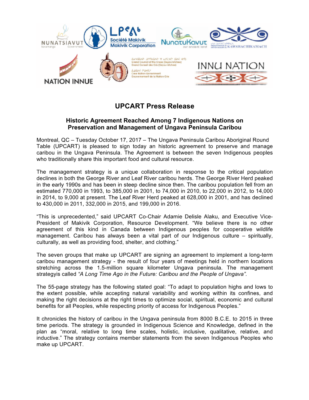 UPCART Press Release