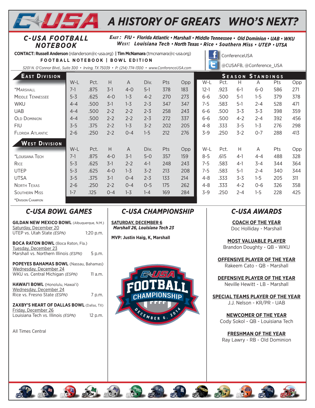 Conferenceusa FOOTBALL NOTEBOOK | BOWL EDITION @CUSAFB, @Conference USA 5201 N