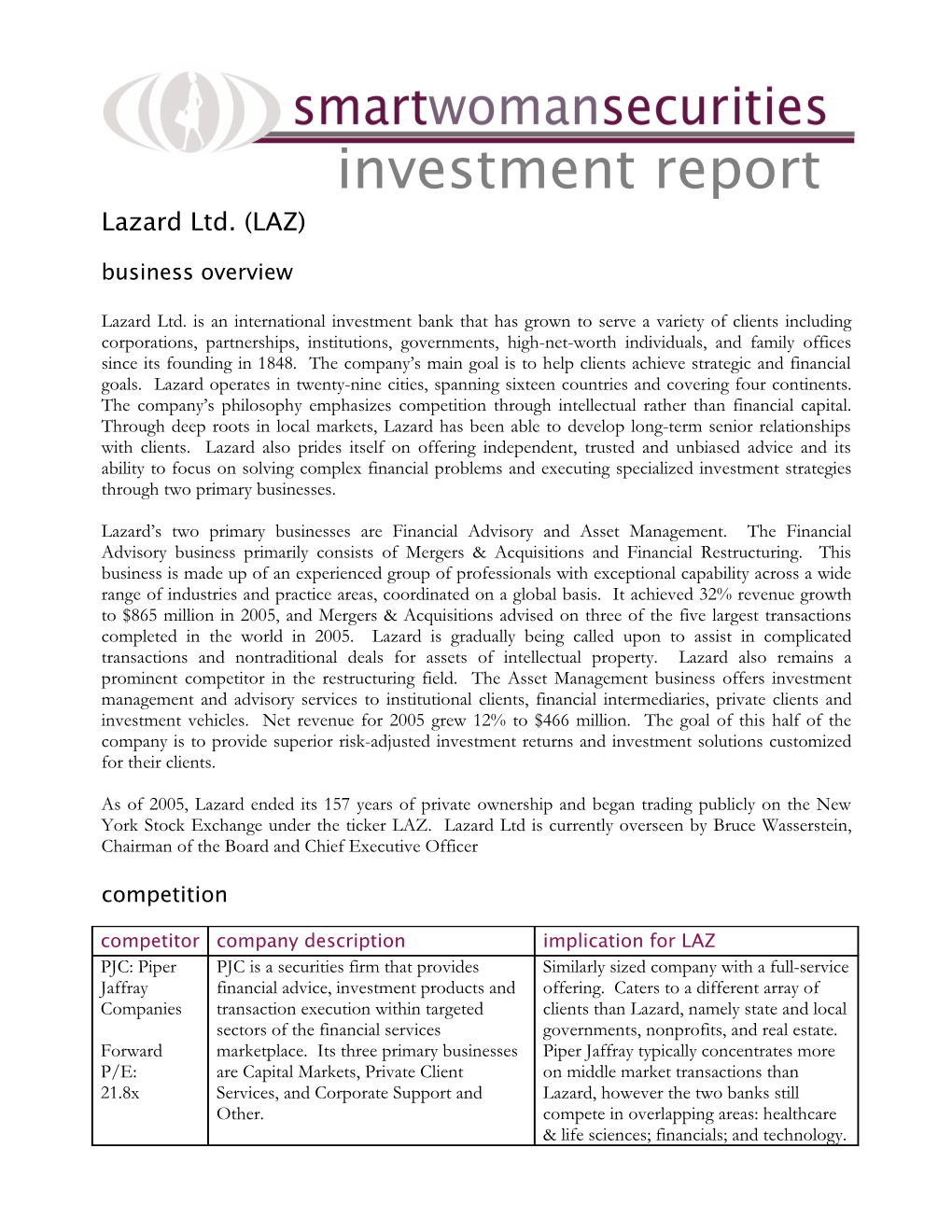 Lazard Ltd. (LAZ) Business Overview