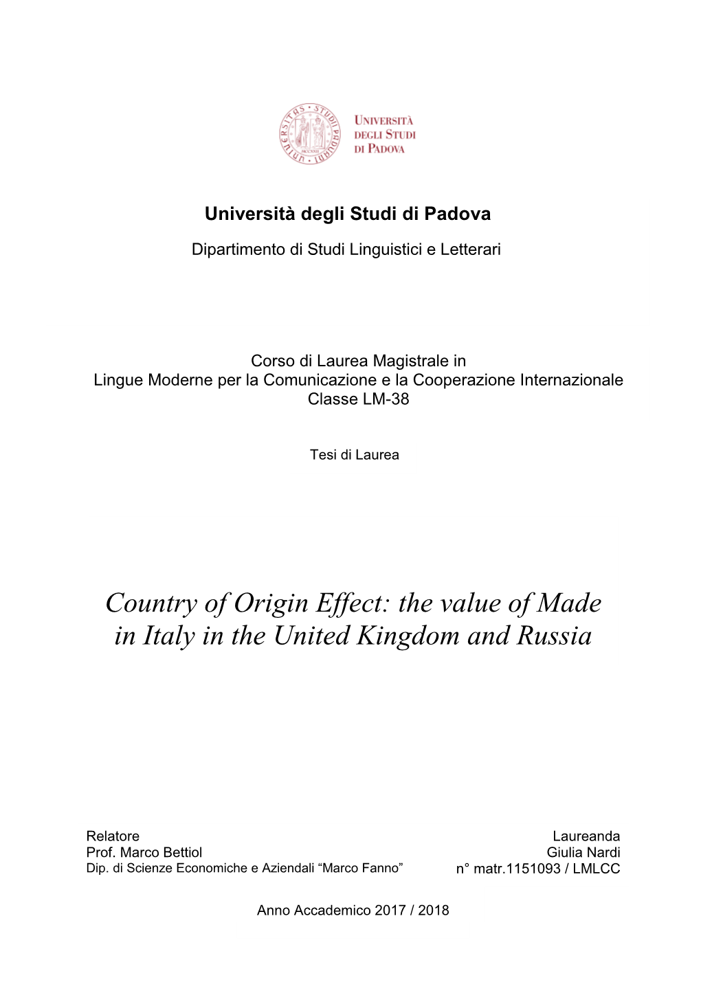 Country of Origin Effect: the Value of Made in Italy in the United Kingdom and Russia