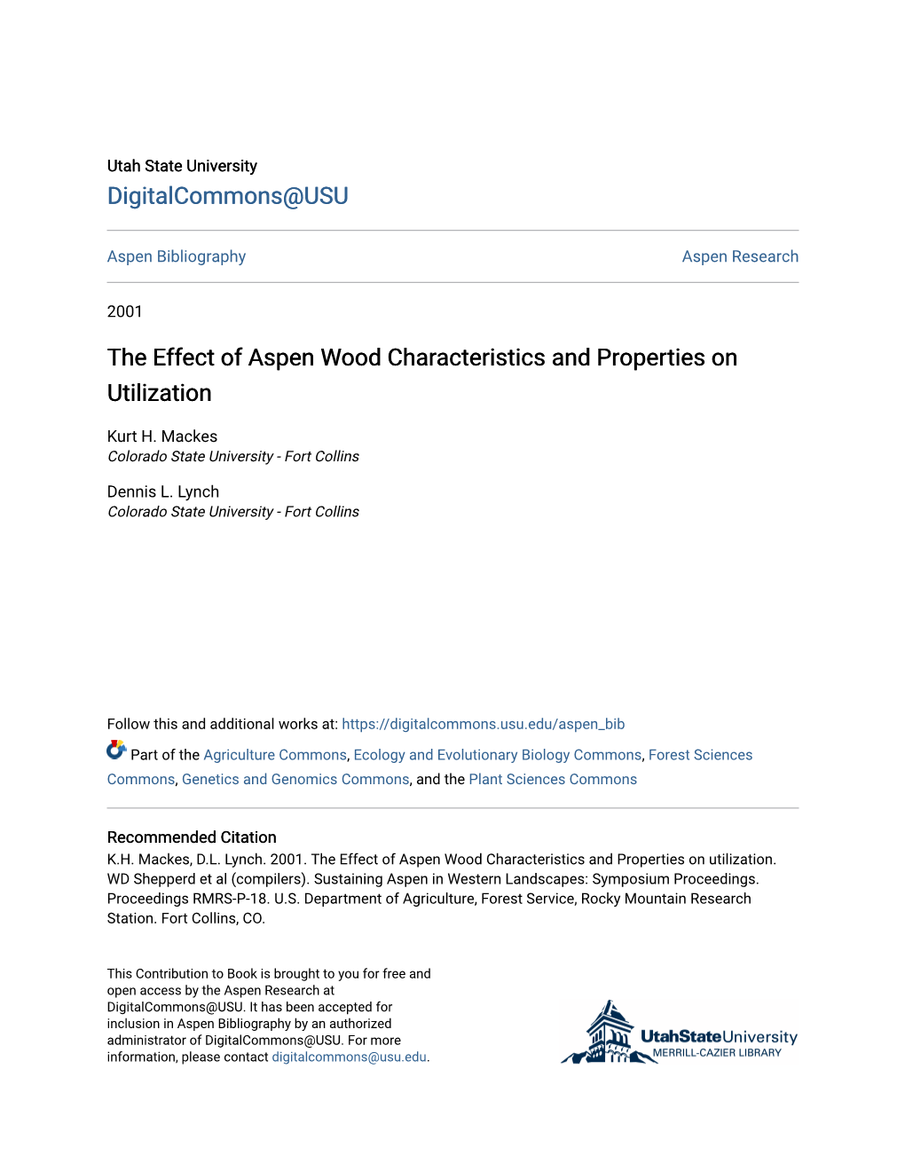 The Effect of Aspen Wood Characteristics and Properties on Utilization