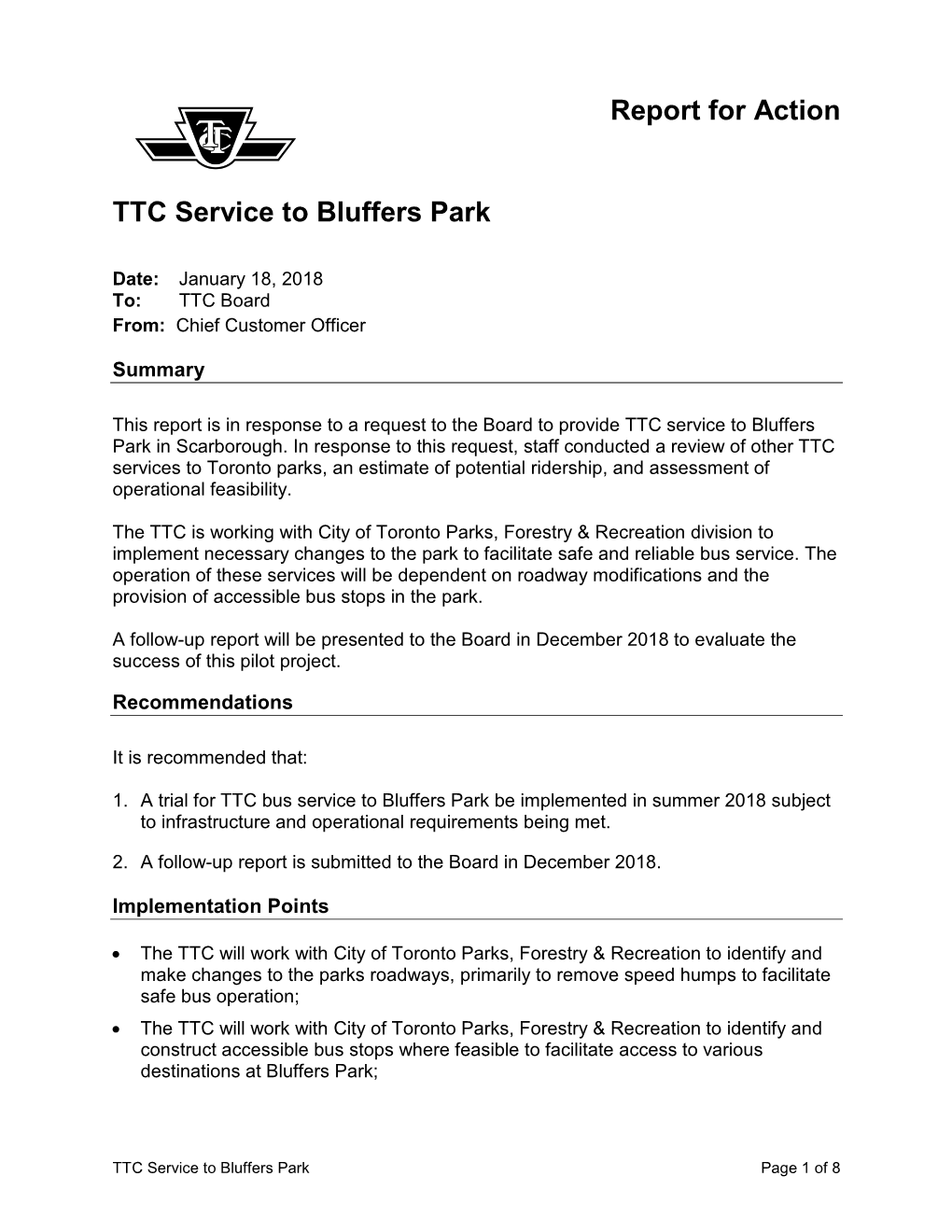 TTC Service to Bluffers Park