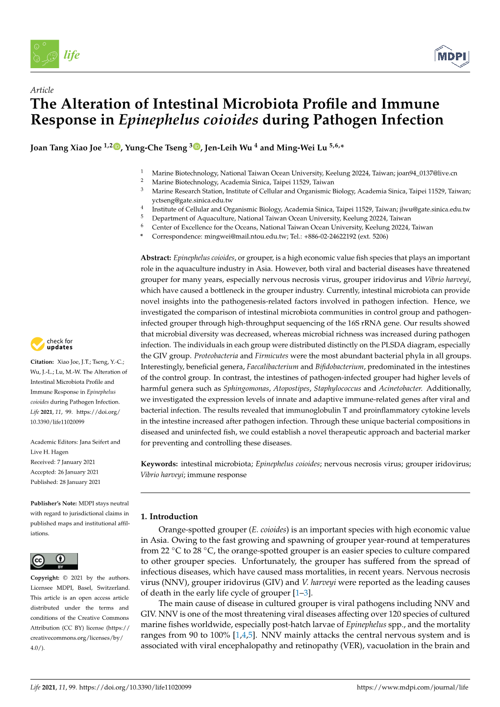 The Alteration of Intestinal Microbiota Profile and Immune Response In