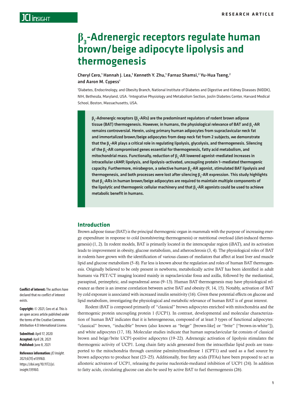 Adrenergic Receptors Regulate Human Brown/Beige Adipocyte Lipolysis and Thermogenesis