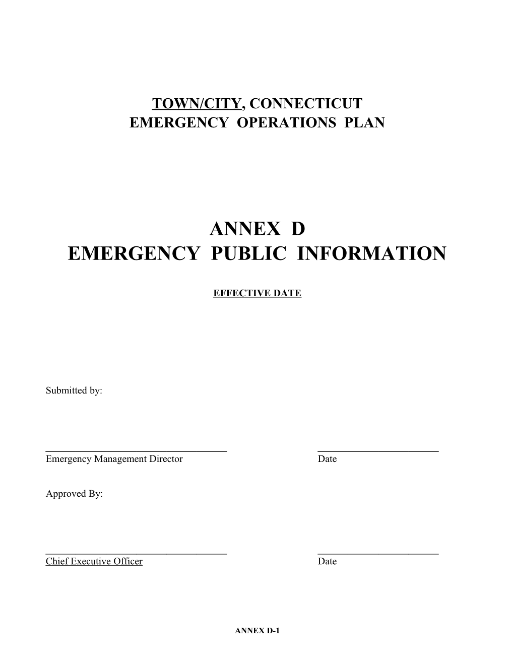 Town/City, Connecticut Emergency Operations Plan