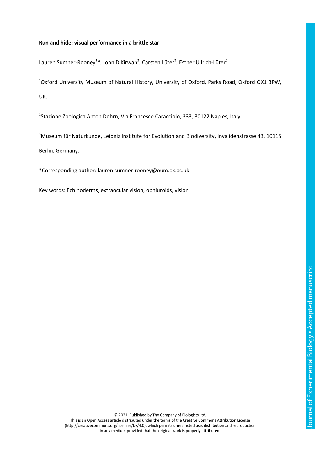 Journal of Experimental Biology • Accepted Manuscript Summary Statement