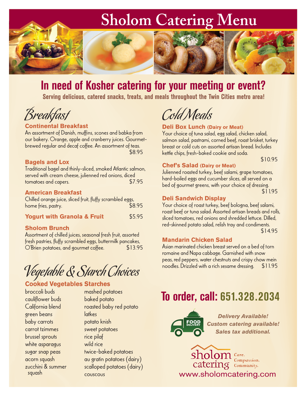 Sholom Catering Menu