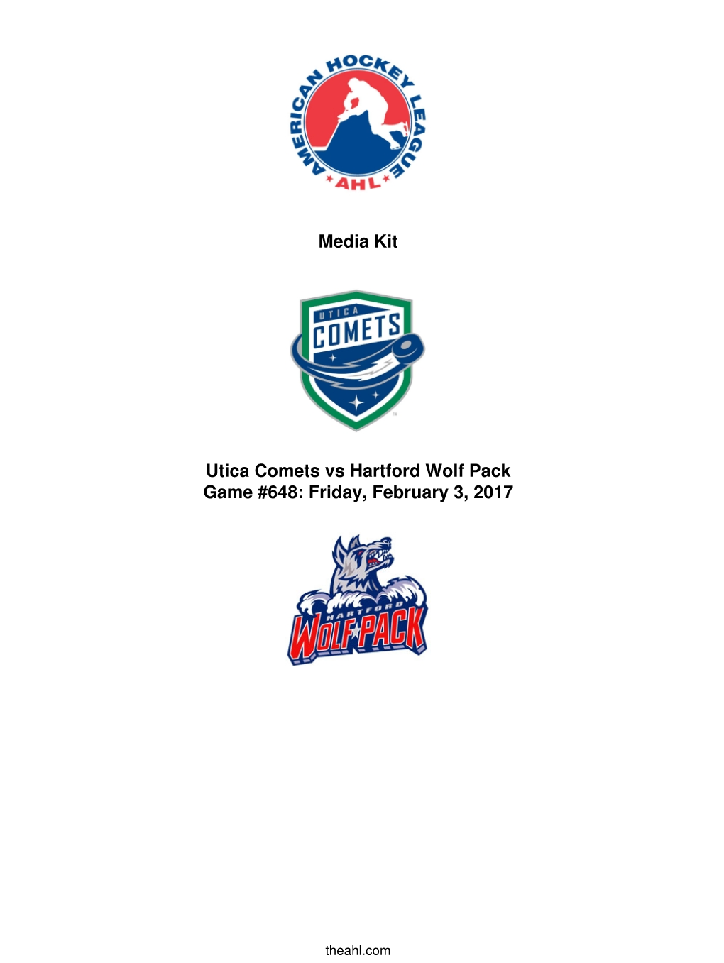 Media Kit Utica Comets Vs Hartford Wolf Pack Game #648: Friday