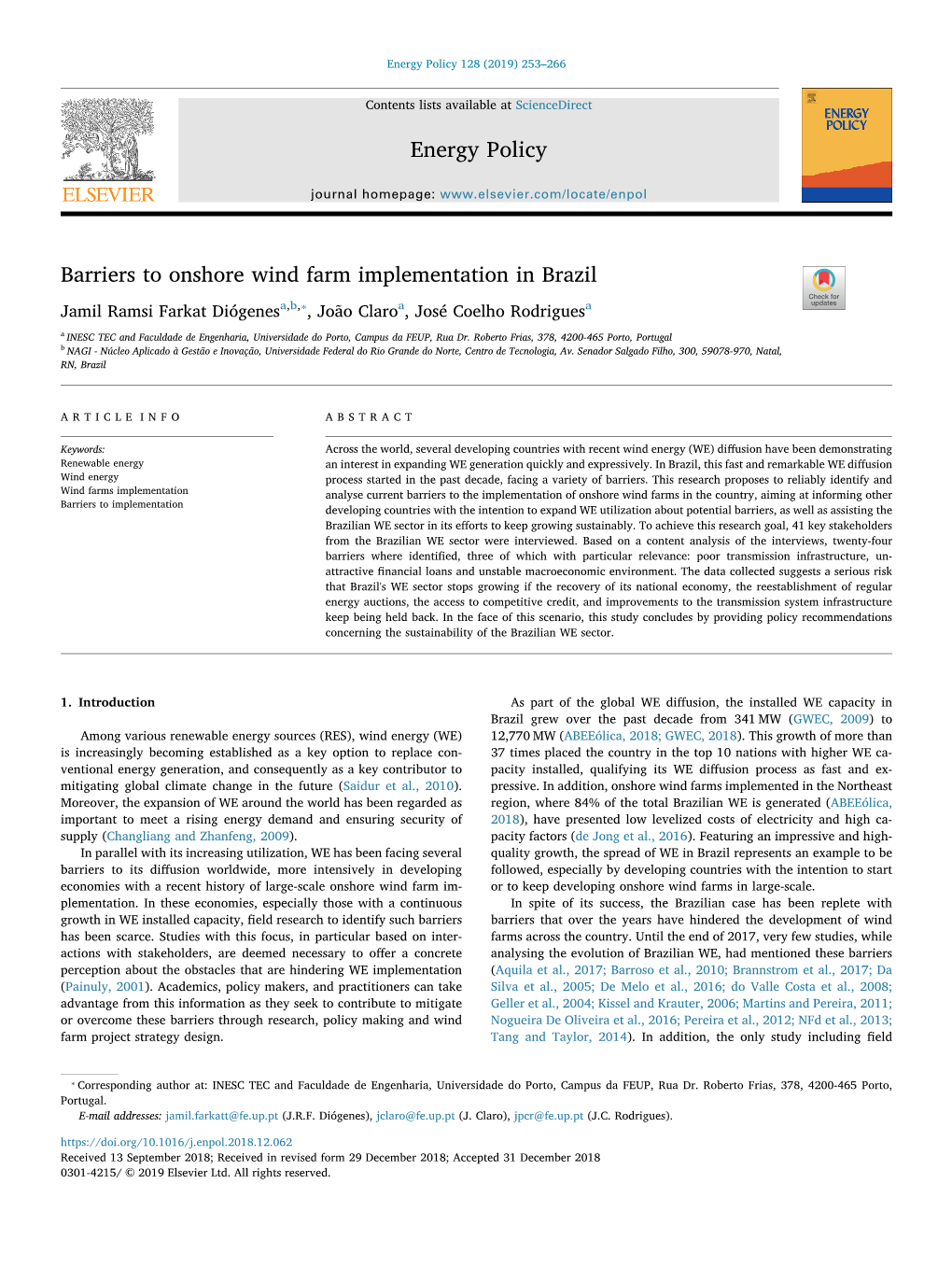 Barriers to Onshore Wind Farm Implementation in Brazil