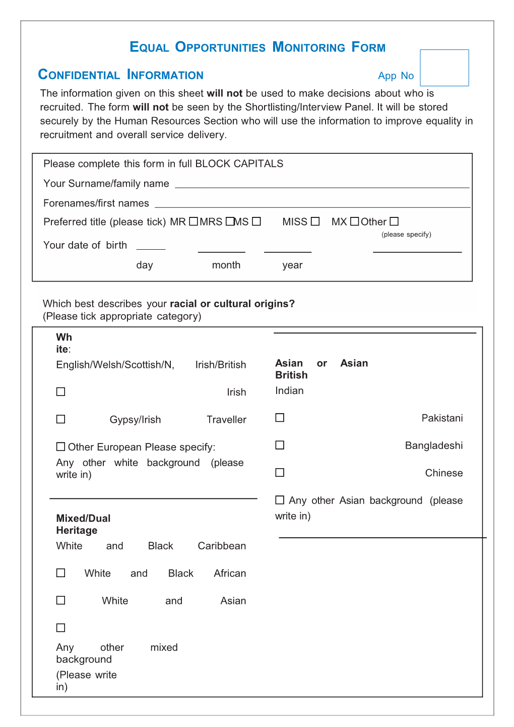 Equal Opportunities Monitoring Form s9